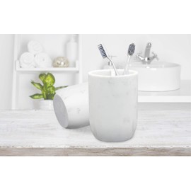 Toothbrush Holder Polyresin Toothbrush Organizer Stand,Multi-Functional Toothpaste Holder Makeup Brushes Cup Razors Holder for Bathroom Vanity Countertop,Ideal for Home, Hotel (Marble Style) (1Pack)