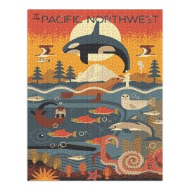 Pacific Northwest, Marine Animals, Geometric (1000 Piece Puzzle, Size 19x27, Challenging Jigsaw Puzzle for Adults and Family, Made in USA)