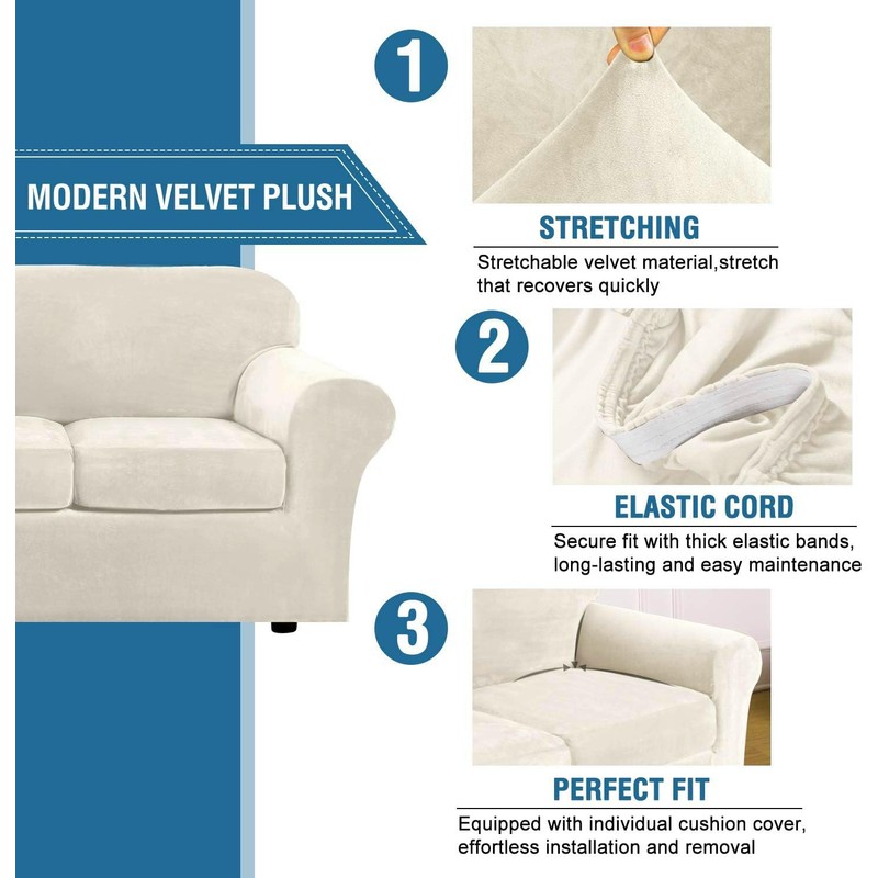 H.VERSAILTEX Modern Velvet Plush 4 Piece High Stretch Sofa Slipcover