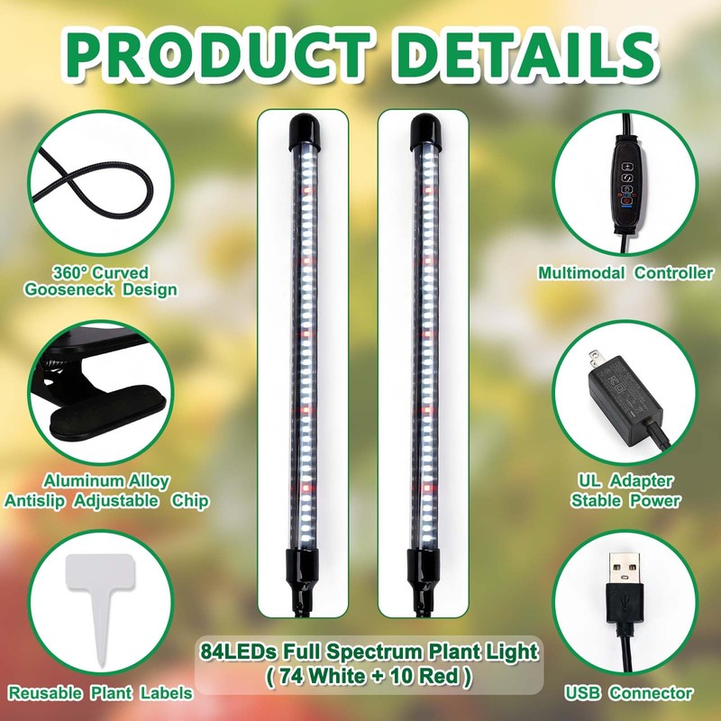 Full Spectrum 84 LED Grow Light for Indoor Plants, 6500K