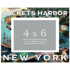 R and R Imports Sackets Harbor New York Souvenir Wooden Photo Frame Matted 4 x 6 Inch - Full Color Destination Design Keepsake 4-Pack