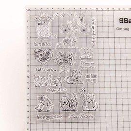 arriettycraft Blooming Flowers Bunny Rubber Stamps Happy Easter Clear Stamps Rabbit Rain Just to Say Clear Stamps for Card Making Decoration and DIY Scrapbooking Tools Rubber Stamps-A1684
