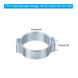 PATIKIL 40 Pack 20-23mm Double Ear Hose Clamp, Galvanized Steel O Clip Crimp Rings for Fuel Petrol Pipe Tube Fitting Connections, Silver Tone