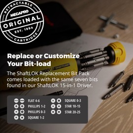 MEGAPRO Replacement Bit Pack - The ShaftLOK | 7 Double-Ended Locking Bits |