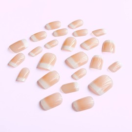 MouYou Pack of 24 Press on Nails, Short, Square, Sheer, Nude, Skin Colour, Full Coverage, Artificial Nails with Nail Glue, Acrylic Artificial Nails for Women and Girls