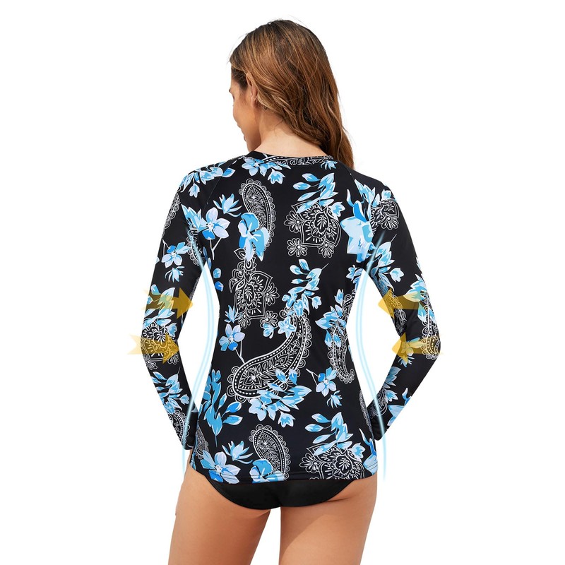 Tanst Sky Women's Rash Guard Zipper, Plus Size Bathing Suit