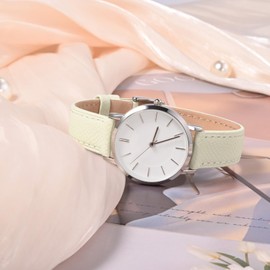 WOCCI 15mm Grace Leather Watch Band for Ladies, Top Grain Leather, Quick Release Replacement Strap with Gold Buckle (Beige)