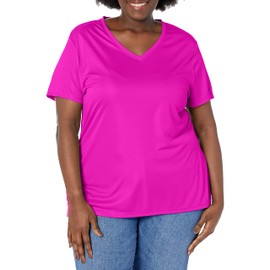 Just My Size Women's Plus Size Cool Dri V-Neck, Vivid Fuchsia, 3X