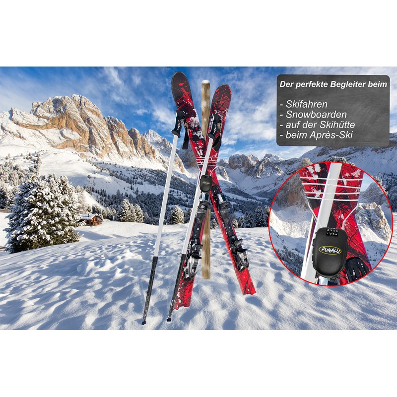 Punalu Compact, Lightweight Ski Lock, Bicycle Lock with 4-Digit Combination
