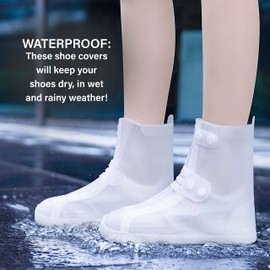 Rain Shoe Covers | Waterproof Shoe Covers for Men Women | Reusable Galoshes Overshoes (White - Small)