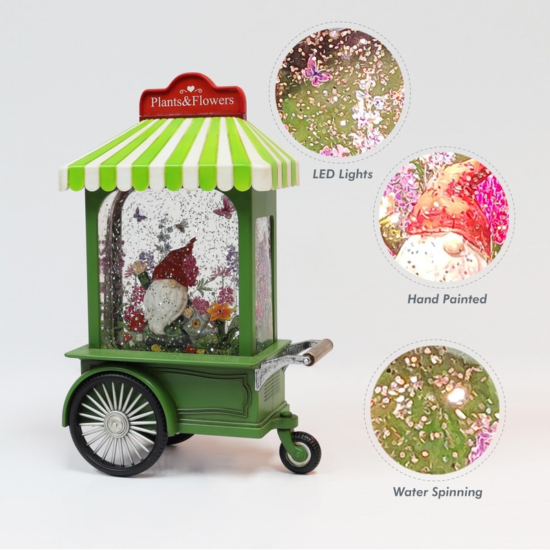 Acrylic LED Water Spinning Cart with Gnome Light-Up Garden Decoration