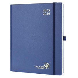 POPRUN Academic Diary 2025-2026 Hardback Week to View Large (26.5x21.5 cm) 17 Months (Aug'25 - Dec'26) Mid Year Diary 25/26 Vertical Weekly Planner, Inner Pocket (Navy blue)