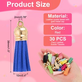 PATIKIL 1.5 Inch Leather Tassels, 30 Pcs Faux Leather Suede Tassel Keychain Charm Bulk with Gold Cap for DIY Craft Decor Handbags Bracelets Jewelry Making Keyring, Blue