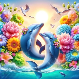 DPHERO Dolphin Diamond Painting Kits for Beginners Adults,5D DIY Lovers Diamond Art Kits,Round Full Drill Flowers Diamond Painting Art,DIY Painting by Numbers Diamond Art Painting 12x12 inch