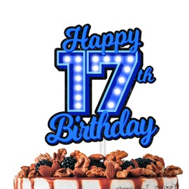 Decoración para decoración de fiesta de cumpleaños 17 con purpurina azul, suministros para decoración de fiesta loca para hombres y mujeres, feliz cumpleaños, 17 aniversario