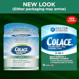 Colace 2 in 1 Stool Softener Stimulant Laxative Tablets 10 Count Gentle Relief