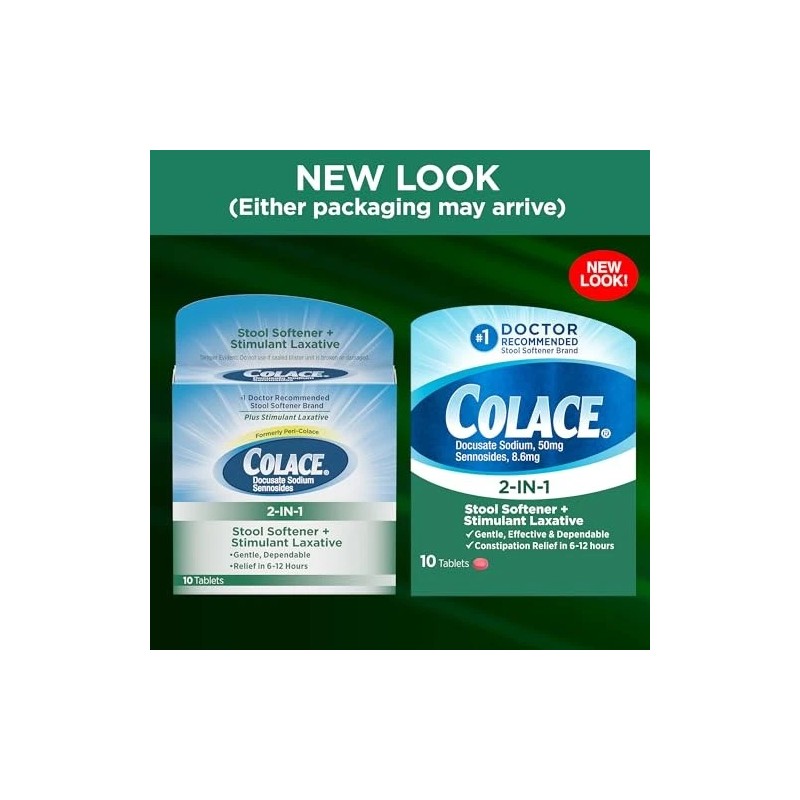 Colace 2 in 1 Stool Softener Stimulant Laxative Tablets 10