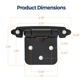 Home Expert 10 Pack (5 Pairs) Matte Black Cabinet Hinges for Kitchen Doors, Self-Closing, 1/2 Inch Overlay (Variable), Semi-Concealed Face Frame, Surface Mount Cabinet Hardware