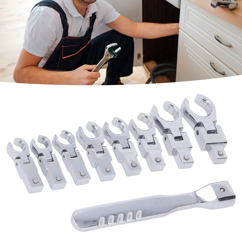 TICFOX Crows Foot Wrench Set, Flex-Head Ratcheting Wrench Set Replaceable