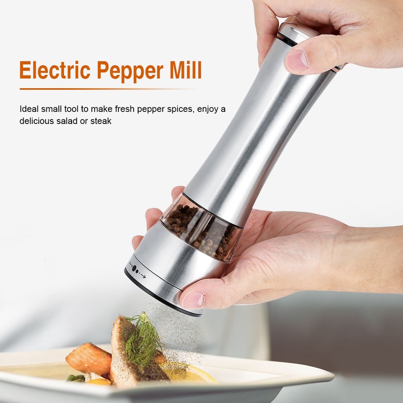 Stainless Steel Electric Salt & Pepper Mill Grinder Adjustable Coarseness