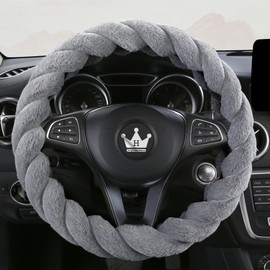 HighnessHwoo HighnessHwoo Luxury Fluffy Winter Car Steering Wheel Cover for Women Soft Warm Plush Cute Auto Accessories for Vehicle, Sedan, Universal, Fuzzy, Anti Slip, Gray, 14in, Standard Size 14.5-15"(37-38cm)