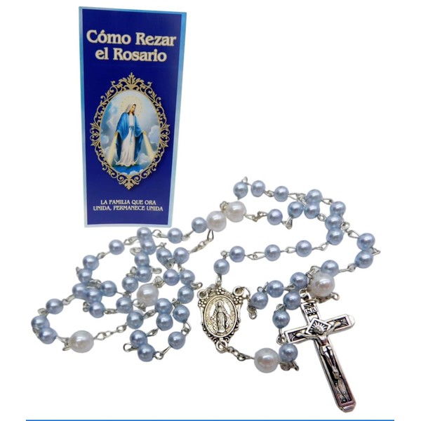 Westmon Works How to Pray the Rosary Juego español con folleto Como Rezar el Rosario Folleto, Pequeño, Vidrio, Sin piedra preciosa