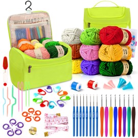 Spardar Crochet Kit, Knitting Kit for Beginners with Crochet Yarn, Crochet Hooks, Crochet Accessories and Portable Storage Bag Great for Adults, Elderly and Kids (Dark Blue)