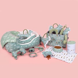 YöL Green Dog Print Pet Harness 45-65cm - For Small Dogs Puppies, Travel Walking Walkies, Easy To Control Obedience Training, Lightweight Comfortable Breathable