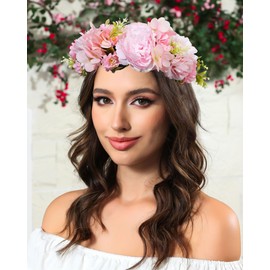 Kajeer Flower Wreath Hair Accessories for Women - Festival Flowers Hair Accessories Crown Headband Adjustable Band Length Wedding Floral Headpiece for Dress