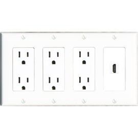 RiteAV HDMI Wall Plate 4 Gang with 3 x 15A Duplex Power Outlets