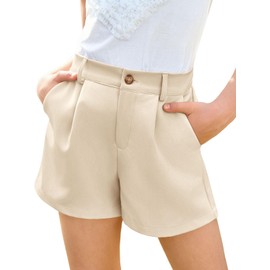 Haloumoning Girls Shorts Kids Summer Elastic Waist Wide Leg Casual Uniform Shorts with Pockets 5-14 Years Khaki