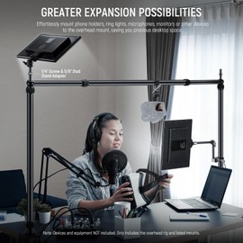 NEEWER NK002 Overhead Camera Mount Rig Platform with Phone Holder/2 Ball Heads/Arms/Super Clamp/Cleaning Cloth for Mic Webcam, Multi Device Desk Stand with Adjustable Height Width, Max Load 26lb/12kg