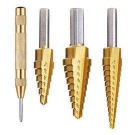 NUZAMAS 3 HSS Titanium Step Drill Bit Set with Automatic Center Punch | High Speed Steel | Total 28 Sizes 118° Split Point Tip Design