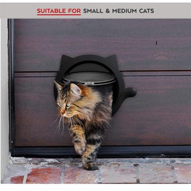 Cat Door, 4 Way Locking,12.2 x 10.2 in, for Cats & Small Dogs, Weatherproof, Interior Black