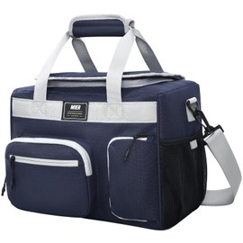 MIER Large Lunch Box for Men Women Adult Insulated Soft Sided Cooler 30 Can Leakproof Lunch Bag Collapsible for Work Travel Camping Beach, 18L (Blue-No Luggage Strap)