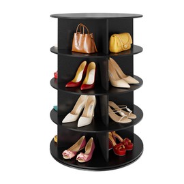 SpaceAid 4 Tier Rotating Shoe Rack Tower, Spinning Shoe Display Lazy Susan, Revolving 360 Shoe Rack Storage Round Carousel, Vertical Handbag Rotate Shoes Closet Organization (4-Tier Black)