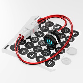 FILN 1Pcs 185 Symbols 22mm Black Plated Latching Pushbutton Switch 1NO 12V Easy to Install, IP67 Waterproof Switch for Automotive Switches, Marine Switches On/Off, PC Power Button (Blue LED Light)