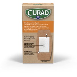 CURAD Naturals ARM & Hammer Baking Soda Bandages 2" x 4", Individually Wrapped Sterile Bandage, First Aid Kit Essential, Protects Scrapes and Cuts, Absorbent and Self-Adhesive, 10-Count Box