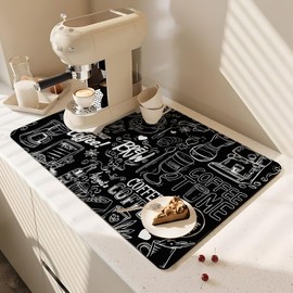 Coffee Bar Mat Rubber Dish Drying Mat For Kitchen Counter Coffee Mat for Home Bar Gift Kitchen Mat Coffee Bar Accessories Decorative Coffee Shop Chocolate Dish Drying Pad 18"X 24"