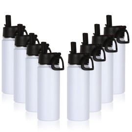 Volhoply 16 OZ Kids Water Bottle Bulk 8 Pack,Insulated Sports Bottles with Straw Lid,Stainless Steel Bottle with Handle Keep Cold & Hot,Double Wall Vacuum Thermo Cups for School,Girls(White,Set of 8)