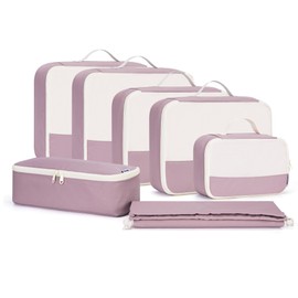 Narwey 7 Set Packing Cubes for Suitcases and Backpack, Suitcase Organiser Bags Travel Packing Cubes for Carry on Hand Luggage Storage Bags Travel Essentials Accessories (Dusty Pink)