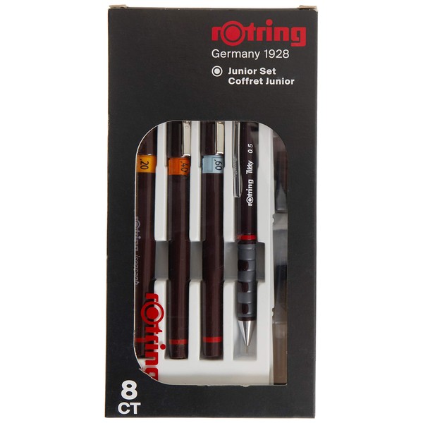 Rotring Isograph Junior Set 3X Technical Pens (0.20mm, 0.40mm, 0.60mm) + Accessories