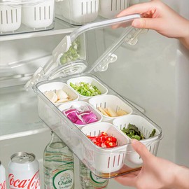 MineSign Bandeja dividida para servir alimentos con tapas, caja apilable para caramelos, nueces, especias, frutas y verduras con 6 pequeños divisores, contenedores de almacenamiento de plástico para