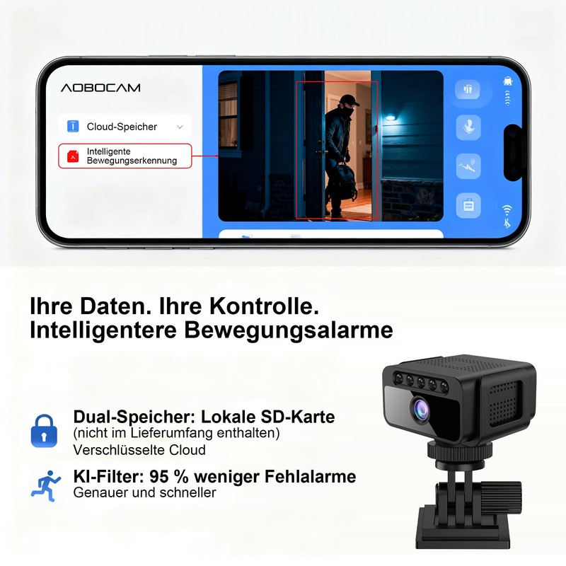 AOBOCAM Mini Camera, 4K HD WLAN Surveillance Camera Indoor