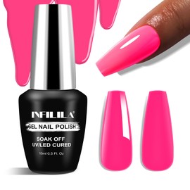 NXJ INFILILA Hema Free Neon Pink Gel Nail Polish, 0.5 Fl Oz One-Stroke Coloring Hot Pink Gel Polish, Soak Off UV LED Nail Polish, Manicure Nail Design Salon DIY Nail Art at Home SX0077
