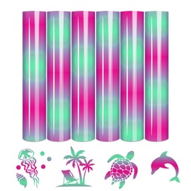 Tintnut Gradient HTV Vinyl - 6sheets 12 x 10 Inches Green Pink Ombre HTV Iron on Vinyl Gradient Heat Transfer Vinyl for T-Shirts DIY Ombre Patterned HTV Vinyl Compatible with Sillhoutte Cameo/Cricut