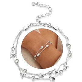 MILACOLATO 925 Sterling Silver Clasp Bracelet for Women Ladies Friendship Bracelet Layered Dainty Bead Butterfly Star Heart Charm Bracelets Jewelry Gifts for Women E