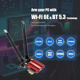 GLOTRENDS WiFi 6E AX5400 Tarjeta PCIe con Soporte de bajo Perfil para PC de sobremesa, Chip Intel AX210, 802.11ax, Bluetooth 5.3, Soporta Windows 11/10/Linux, Soporta Placa Base Intel/AMD