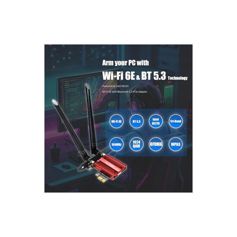 GLOTRENDS WiFi 6E AX5400 Tarjeta PCIe con Soporte de bajo