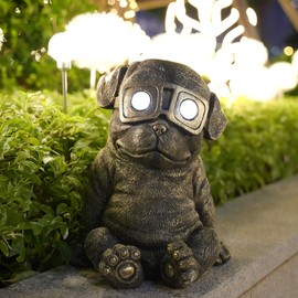 Zedazoom Large Garden Statue Dog Solar Lamp Succulents with LED Light 15" Dog Sculpture Courtyard Balcony Home Decoration